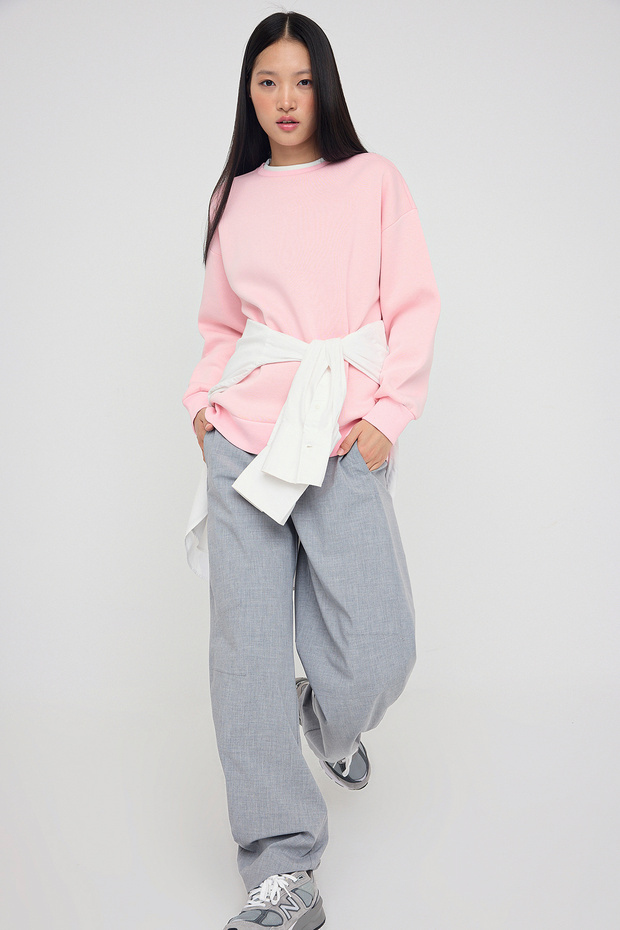 Açık Pembe Renk Bloklu Oversize/Geniş Kalıp Kalın Örme Sweatshirt TWOAW26SW00025 - 3