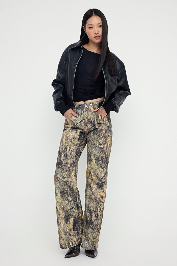Teen Çok Renkli Desenli Yüksek Bel Wide Leg Jeans TWOAW26JE00152 - 1