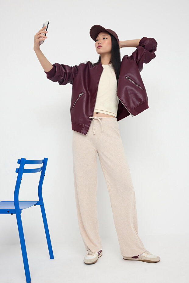 Taş Yumoş Wide Leg/Geniş Paça Bağlama Detaylı Esnek Örme Pantolon TWOAW26PL00025 - 1