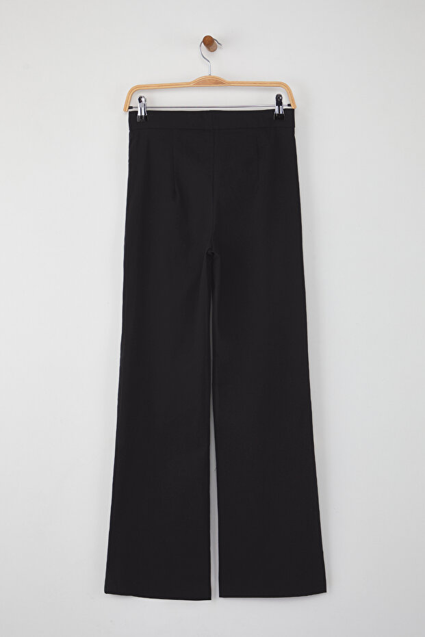 Teen Siyah Fitted Likralı Esnek Wide Leg/Geniş Paça Pantolon TWOAW26PL00009 - 7