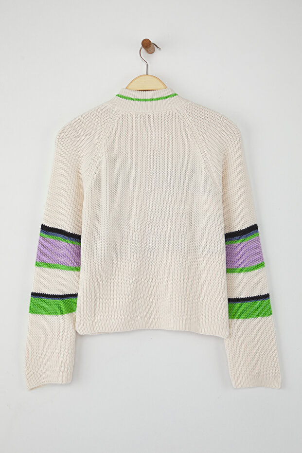 Teen Ekru Fermuar Detaylı Crop/Kısa Triko Kazak TWOAW26KZ00148 - 6