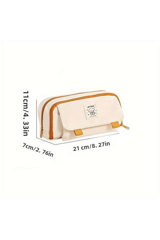 Large Capacity Canvas Pencil Case Pen Holder for Primary and Secondary School Students with Multi Section - 3