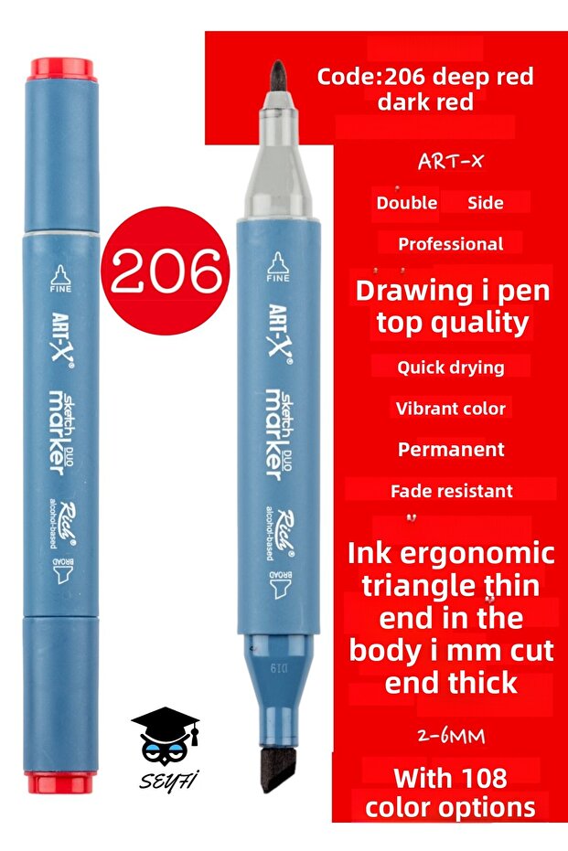 Double sided professional drawing pen permanent ink triangle body fine nib 1mm cut nib 2-6mm sketch