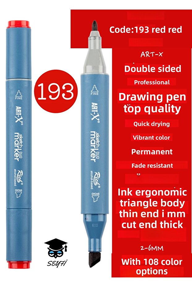 Double sided professional drawing pen permanent ink triangle body fine nib 1mm cut nib 2-6mm sketch