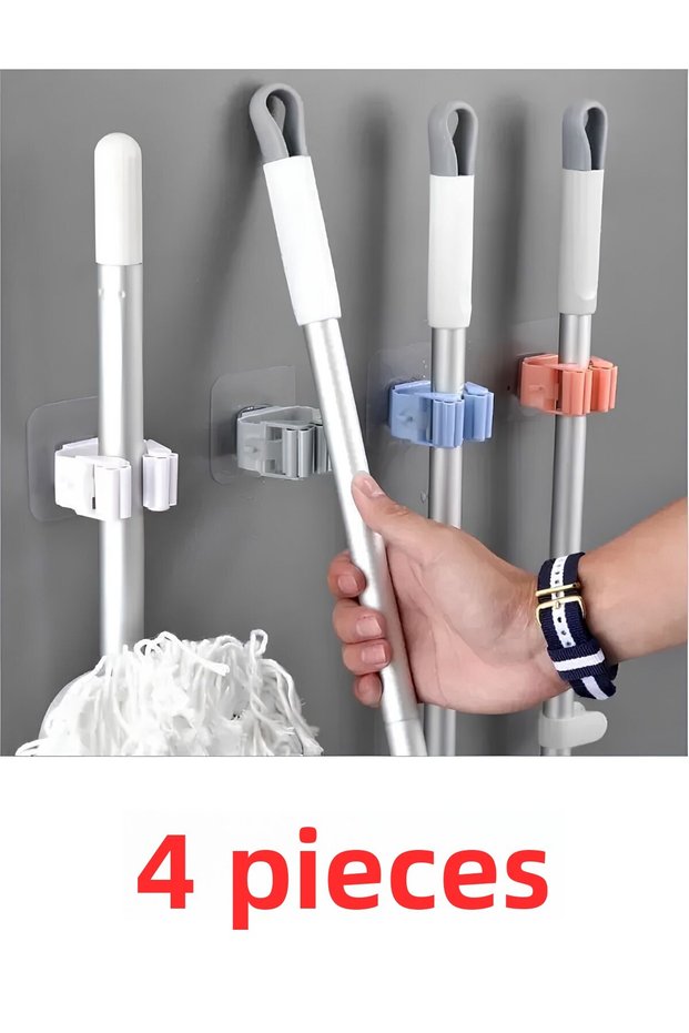 4 Pieces Bathroom Hanger - Mop, Mop, Broom and Brush Holder