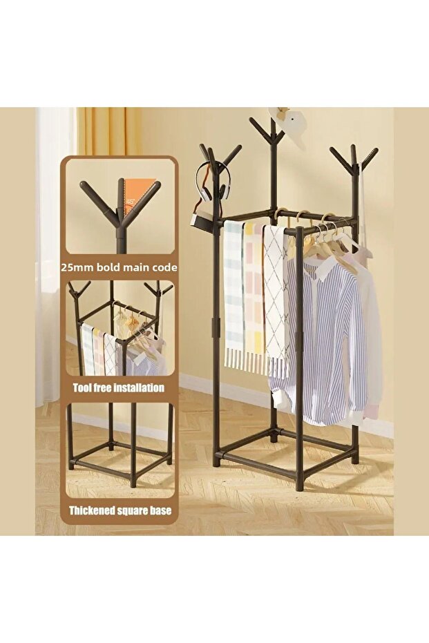 Multi Functional Rectangular Floor To Ceiling Clothes Hanger with Hat,Bag Storage Rack Hanger Can... - 2
