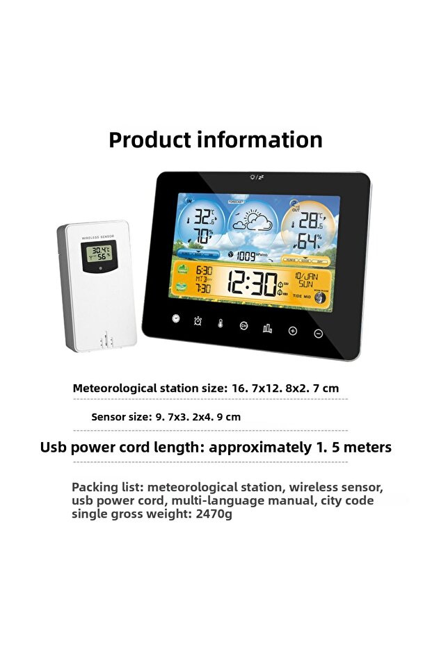 Sunrise and Sunset Weather Station Multi-function Alarm Clock Thermometer Hygrometer Touch Screen... - 3
