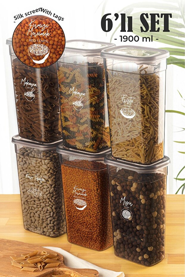 Set of 6 1.9 Liter Peggy Rectangular Storage Containers with Screen Printed Labels