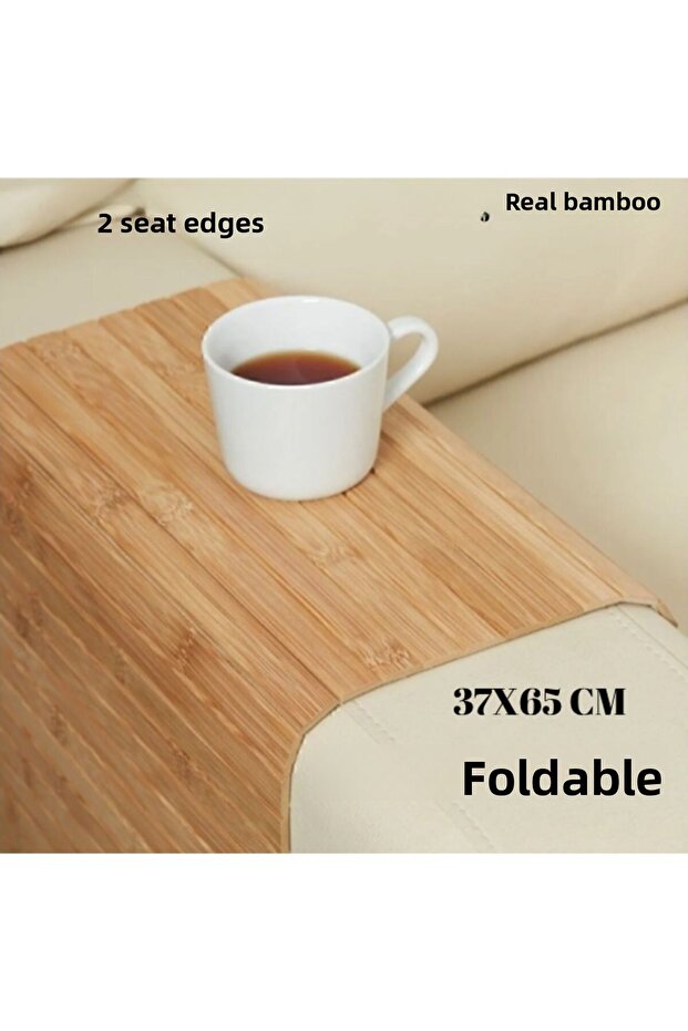 2-Piece Bamboo Sofa Tray 37X65 cm Foldable, Seat Edge, Side Table, Armrest Tray