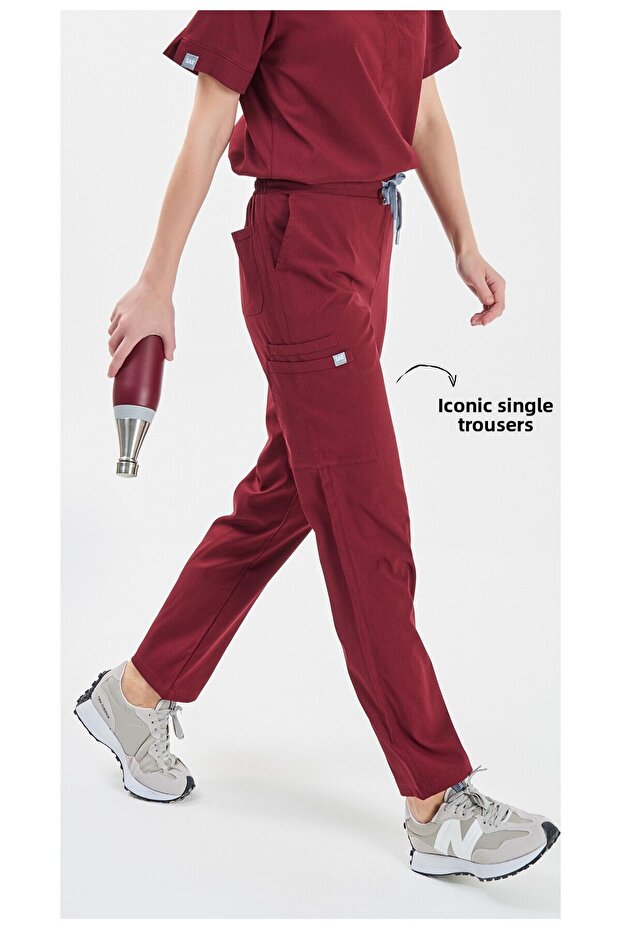 Iconic Women's Burgundy Lycra Single Bottom Doctor Nurse Jersey Scrubs Pants