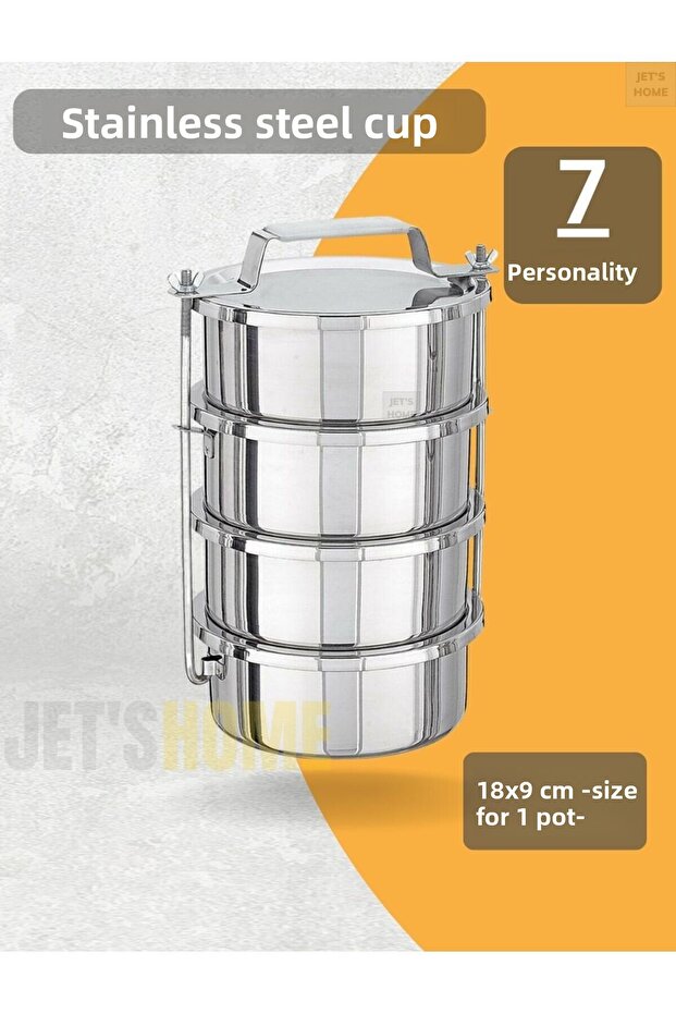 4-Piece Lunch Box 18x9 cm Food Carrying Container Stainless Steel No:4