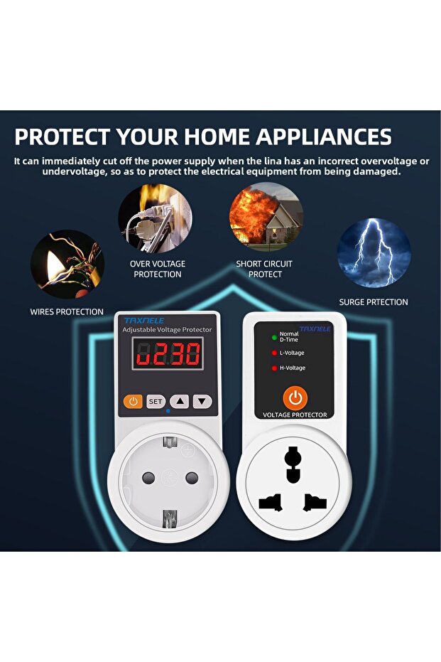 Display Adjustable EU Plug Voltage Protector Socket AC 220V Adjustable and Fixed 16A Voltage Protect - 4
