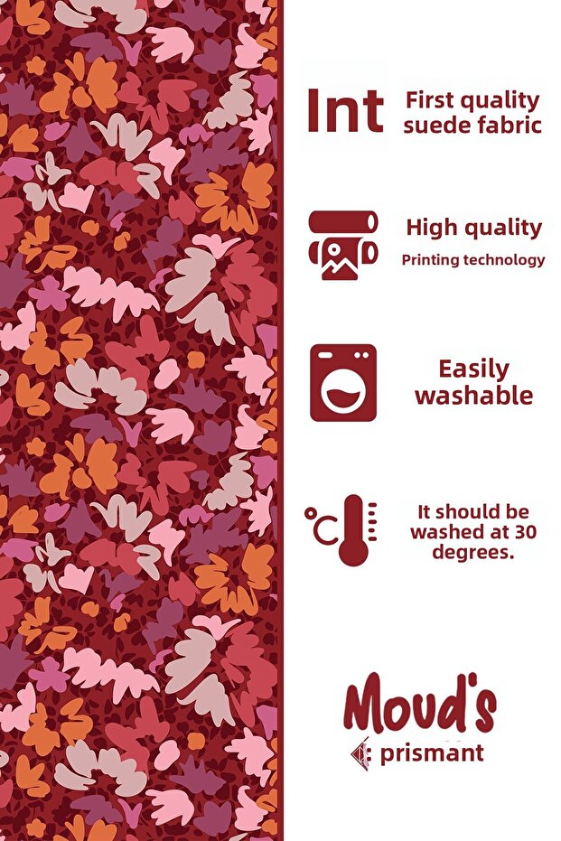 Burgundy 2 Pattern Printed Suede Runner Tablecloth - 3