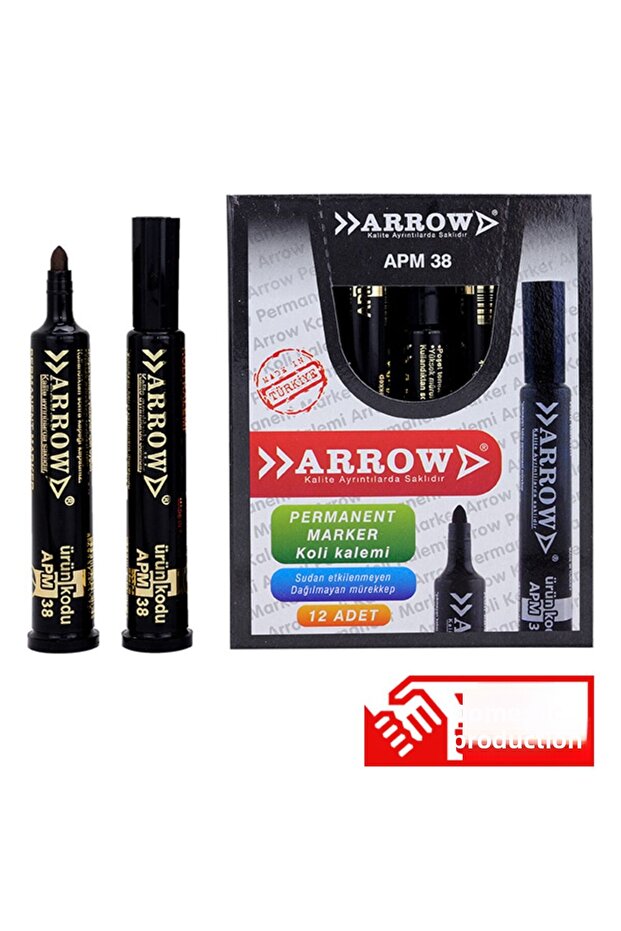 Parcel Pen Round Nib Black 1 Box 12 Pieces - Permanent Arrow - Round Nib Parcel Pen