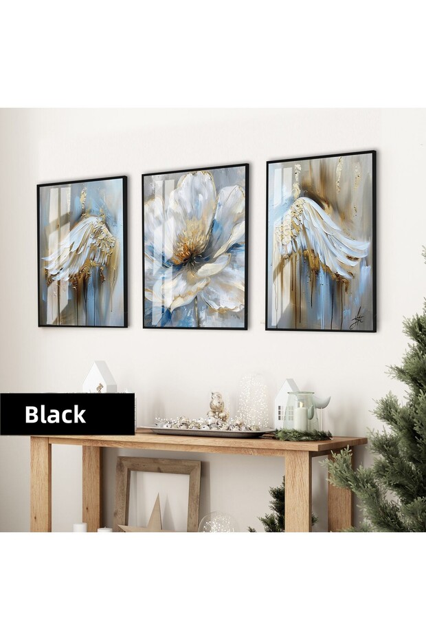 Amazing | Wing and Flower Combination (Angelic) | Framed Glass Table 3 Pieces Vertical