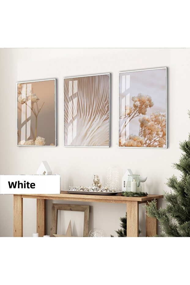 Amazing | Soft Mushroom Flower (Mariya) Combination | Framed Glass Table 3 Pieces Vertical