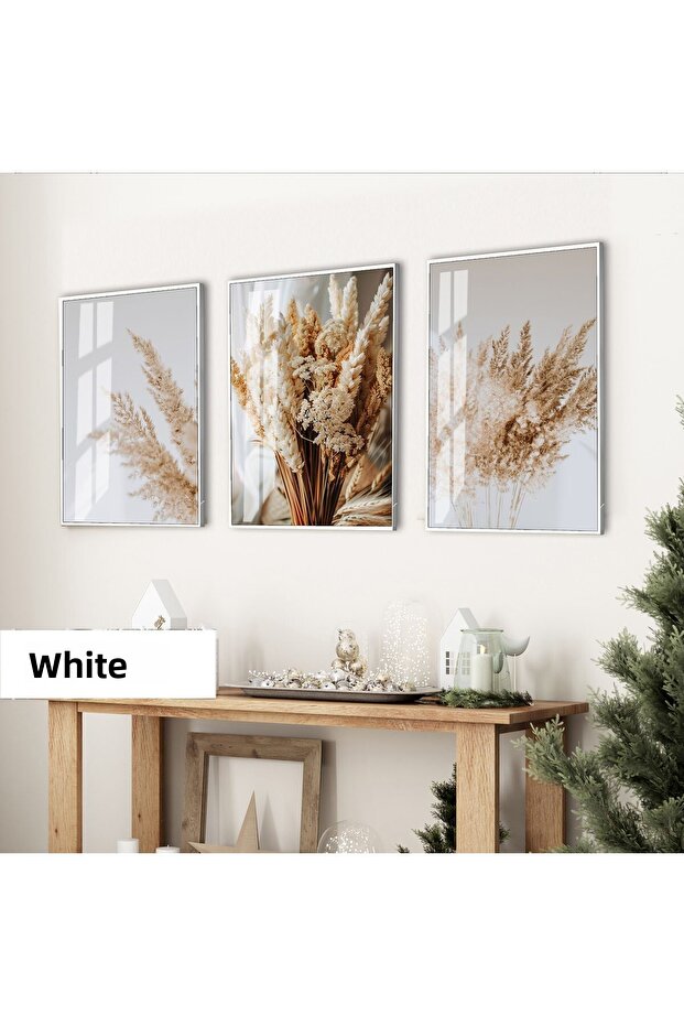Amazing | Autumn Dry Herbs Combination (Autumn) | Framed Glass Table 3 Pieces Vertical