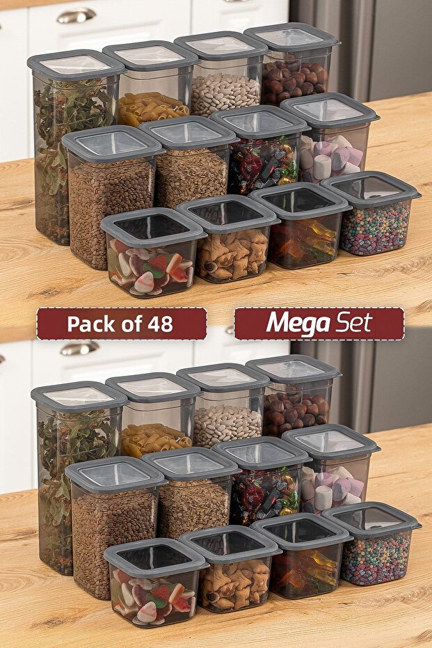 مجموعة حاوية تخزين الأطعمة والبقوليات الضخمة المكونة من 48 قطعة مع غطاء مفرغ (8 × 1900 مل، 8 × 1300 مل، 8 × 650 مل) - 1