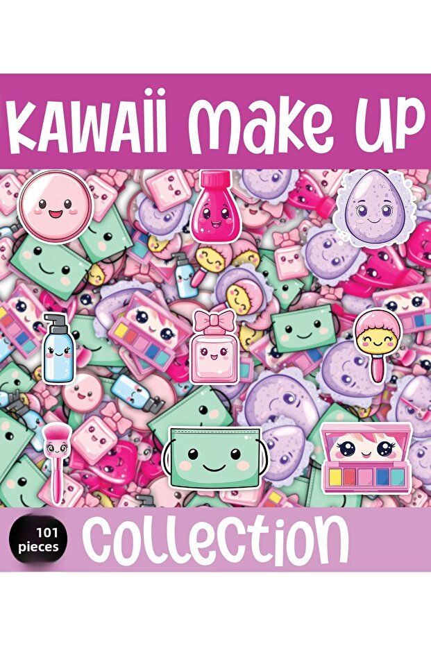 Kawaii Make-Up Themed 2 Sheets A4 101 Pieces Sticker Set