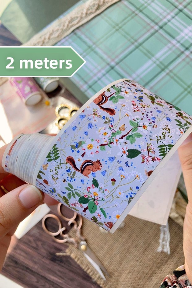 Squirrel and Flower Themed Washi Tape 2 Meters for Bullet Journal and Scrapbook