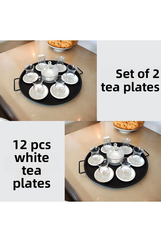 Metal Tea Plate-Coaster-Set of 2, 12 Pieces White Tea Plate, Stainless and Non-Tarnishing