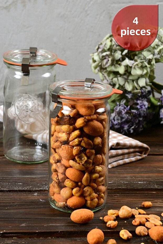 طقم وعاء تخزين أسطواني زجاجي سعة 340 مل (4 قطع)