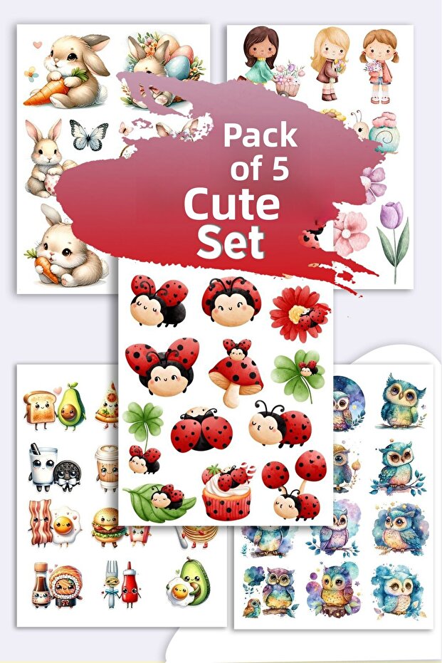 Set of 5 Cute Stickers Suitable for Planner Agenda Bullet Journal