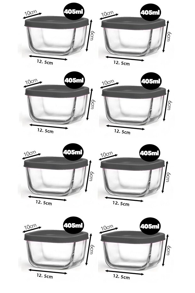 Feyzade Cube Storage Container Set 8 Pcs Gray Lid 405Cc (Cub-235)