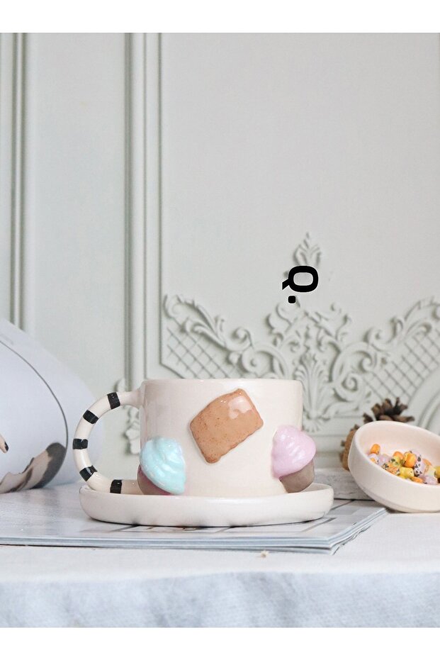 Handmade Ceramic Mug with Cupcake Figure