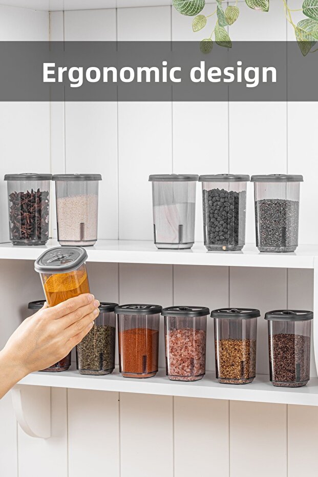 12-Piece Spice Jar Set with Label and Lockable Non-Breathable Lid-Spice Jar Storage Container Gray - 6