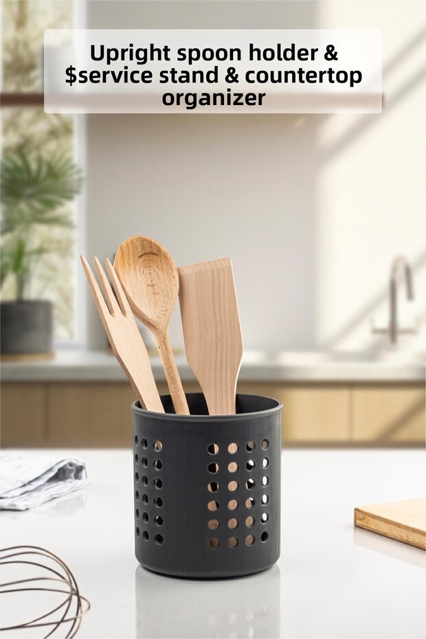 Smoked Upright Spoon Holder - Cylinder Countertop Organizer and Serving Stand
