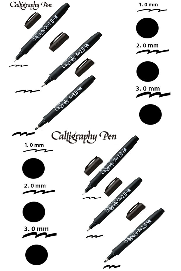 Artline Supreme Calligraphy Pen 1.0 mm 2.0 mm 3.0 mm Black Set of 6