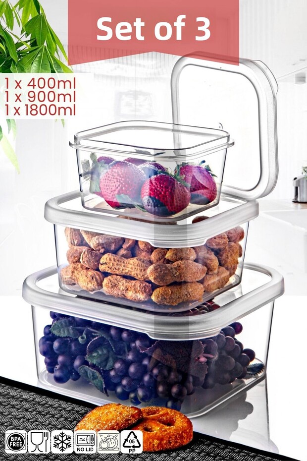 مجموعة حاويات تخزين مربعة متعددة الأغراض مكونة من 3 قطع - 1