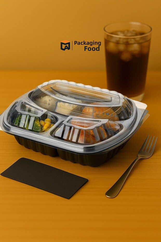 Starcup 3 Compartment Microwave Tray - 50 Pieces Food Packaging Food Fast Food Restaurant Cafe Pasta
