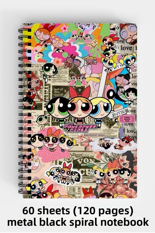 Powerpuff Girls Retro Themed A5 Spiral Hard Cover Notebook 120 Sheets