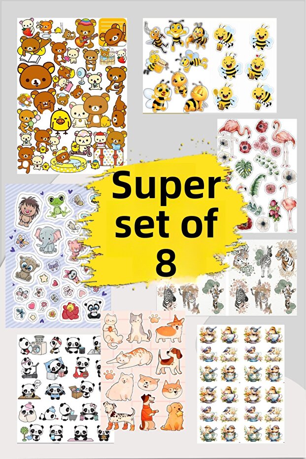 8 Sheets Cute Animal Sticker Set