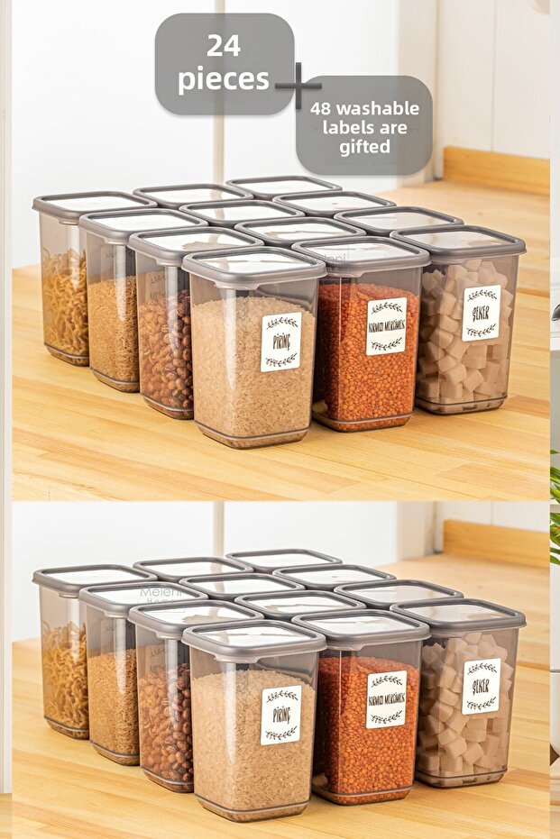 Set of 24 Large Size Square Food Storage Container with Labels Anthracite 24 X 1.10 Lt - 1