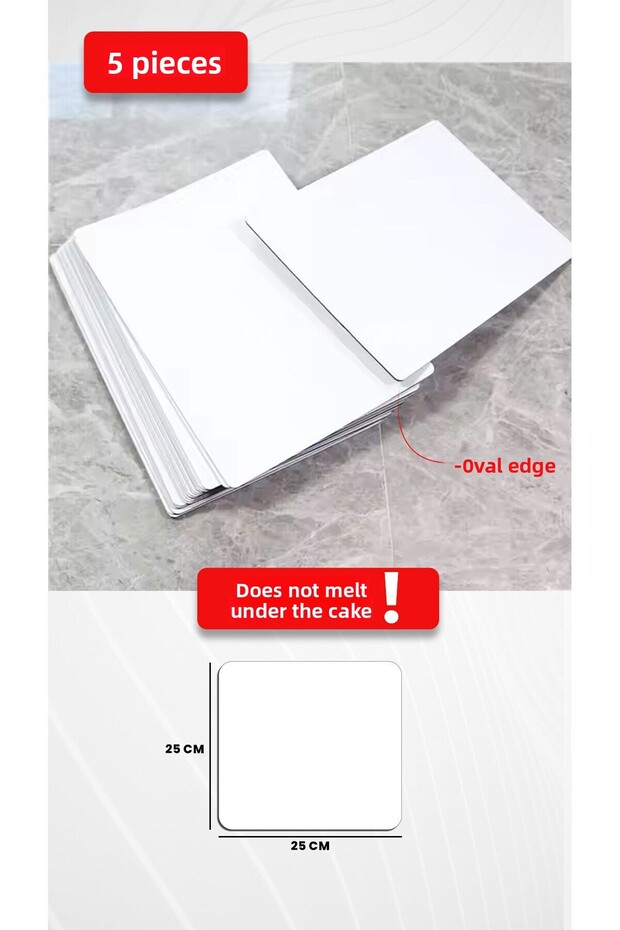 قاعدة كيك بيضاء MDF مقاس 25 × 25 - قاعدة كيك متينة مقاس 3 مم (5 قطع)
