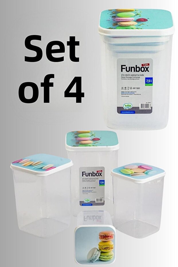 Set of 4 Long Hobby Life Funbox Storage Containers (0.9+1.4+2.1+3.1 Lt) Coffee Patterned