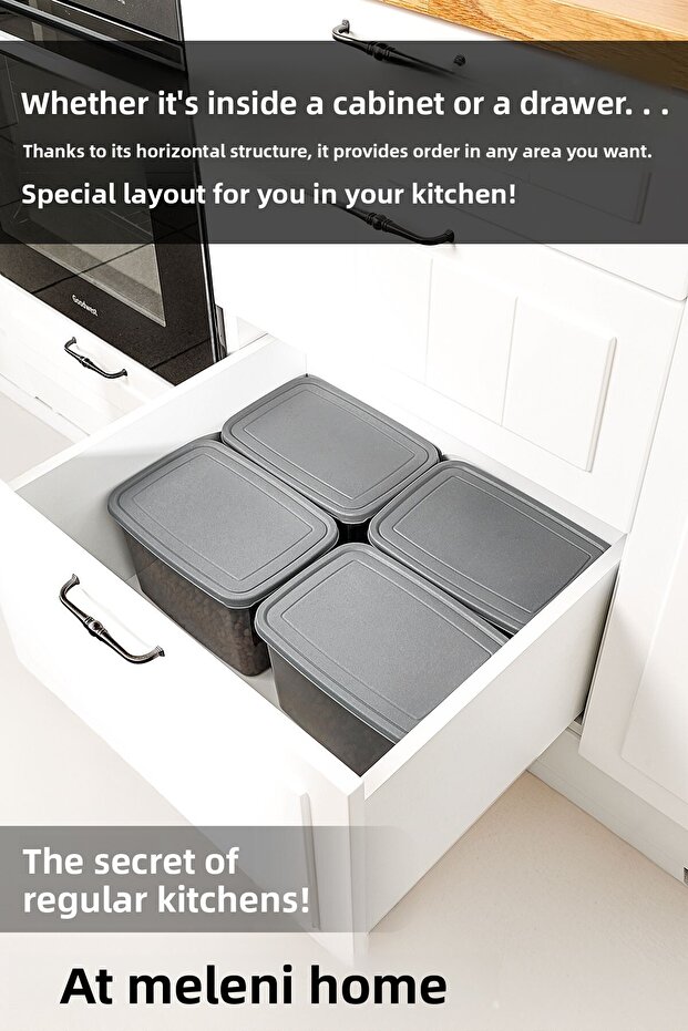 4 Deep Food Storage Containers with Labels - Large Size Flour Pulses Container Food Box Anthracite 5300 ml - 4