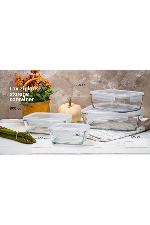 Glass Lock Storage Container Set of 3 1900cc-new Series Large Rectangle Glass Storage Container - 2