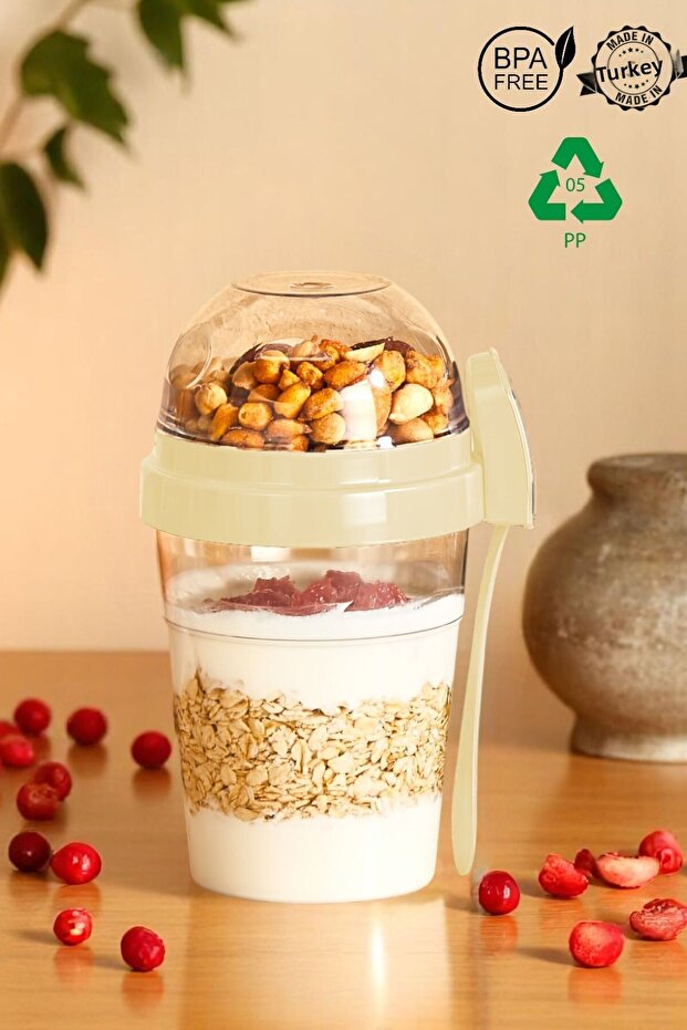 Diet Container with Bowl, Spoon and Fork - Yogurt Container - Practical Salad Container Practical Snack Container - 1