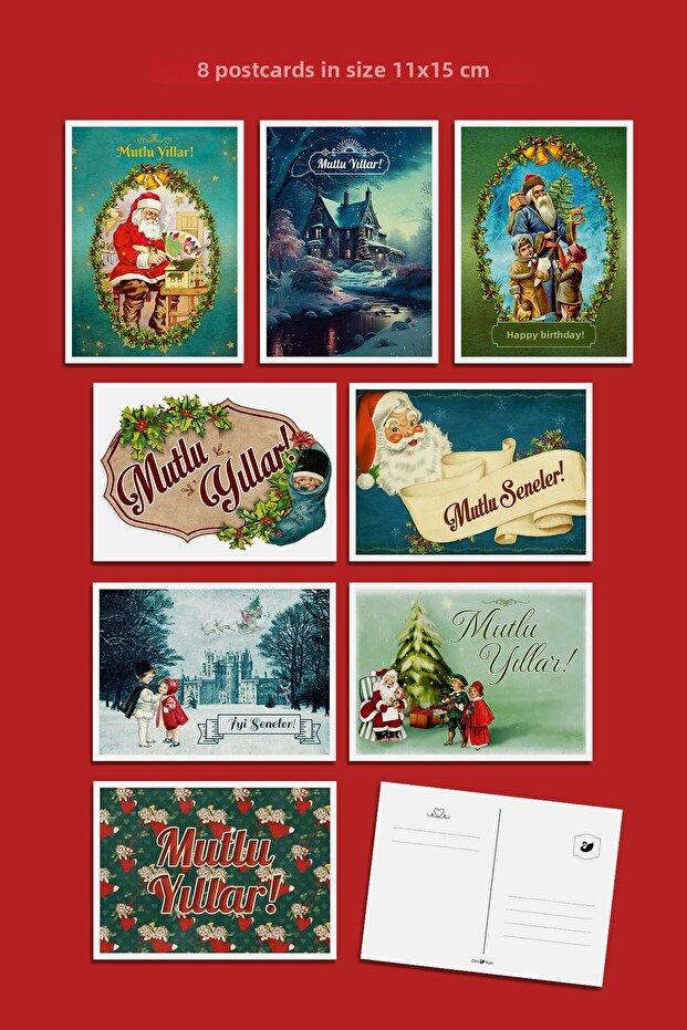8 Pieces New Year New Year Santa Claus Winter Themed Postcard Set Message Card