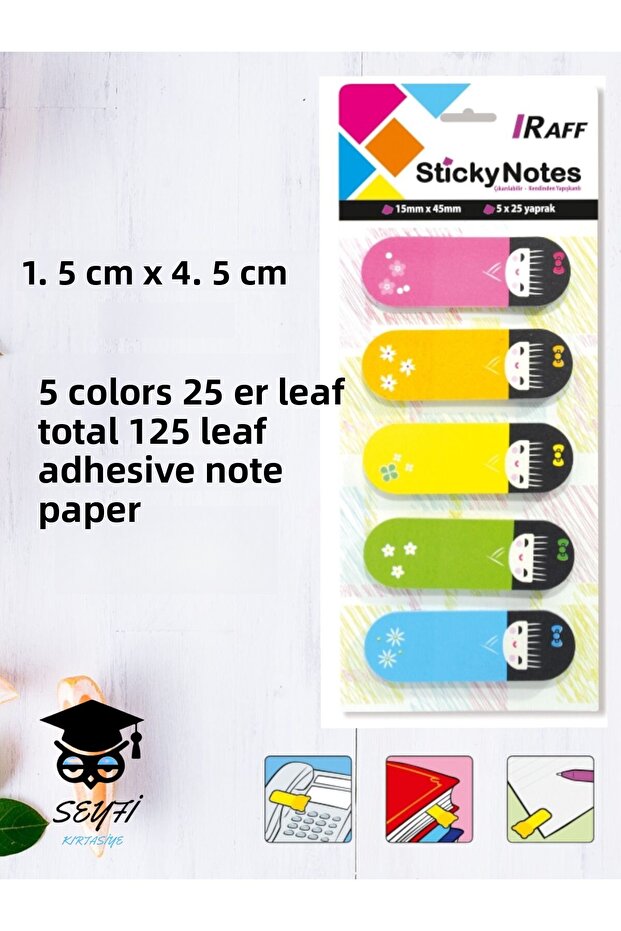 1.5 CM X 4.5 CM 5 COLOR 25 ER SHEETS TOTAL 125 SHEETS ADHESIVE NOTE PAPER