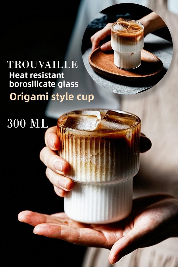Set of 2 300ml Glass Coffee Cups Heat Resistant Borosilicate Origami Style Cups Coffee And Presentation Cups