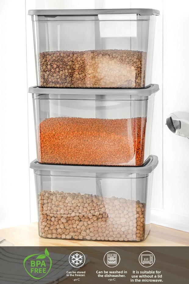2 Deep Food Storage Containers with Labels - Large Size Flour Pulses Container Food Box Anthracite 5300 ml - 2