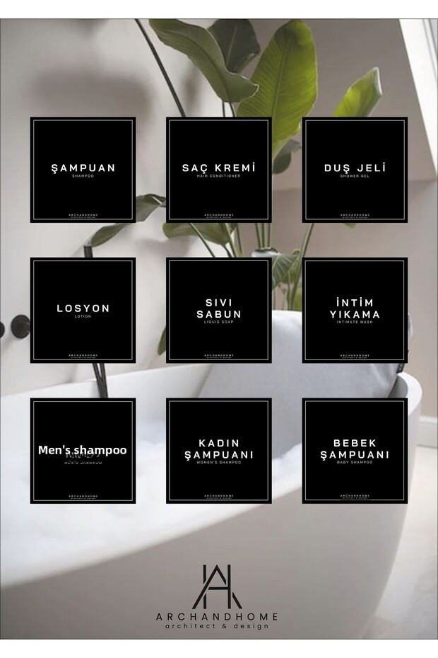 Sticker Labels, Waterproof Bottle Labels, Bathroom Labels, Set of 9, for Shampoo, Shower Gel, Conditioner, Etc.