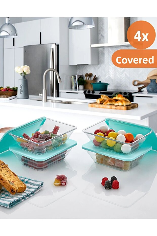 4-Piece Prism Rectangular Storage Container Compatible with Microwave and Diffuse - 1