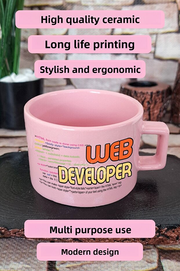 Web Developer Printed Web Developer Software Developer Square Handled Cup Pink Mug Cup - 4