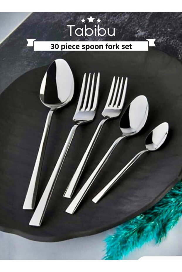 30 Pieces 6-Person Spoon Fork Set Stainless Stick Model